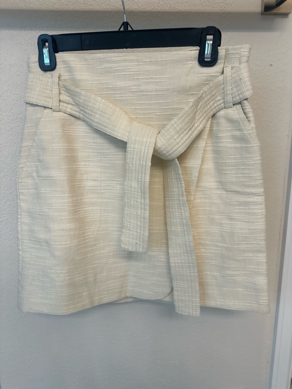Sezane Cream Textured Tie-Belt Mini Skirt